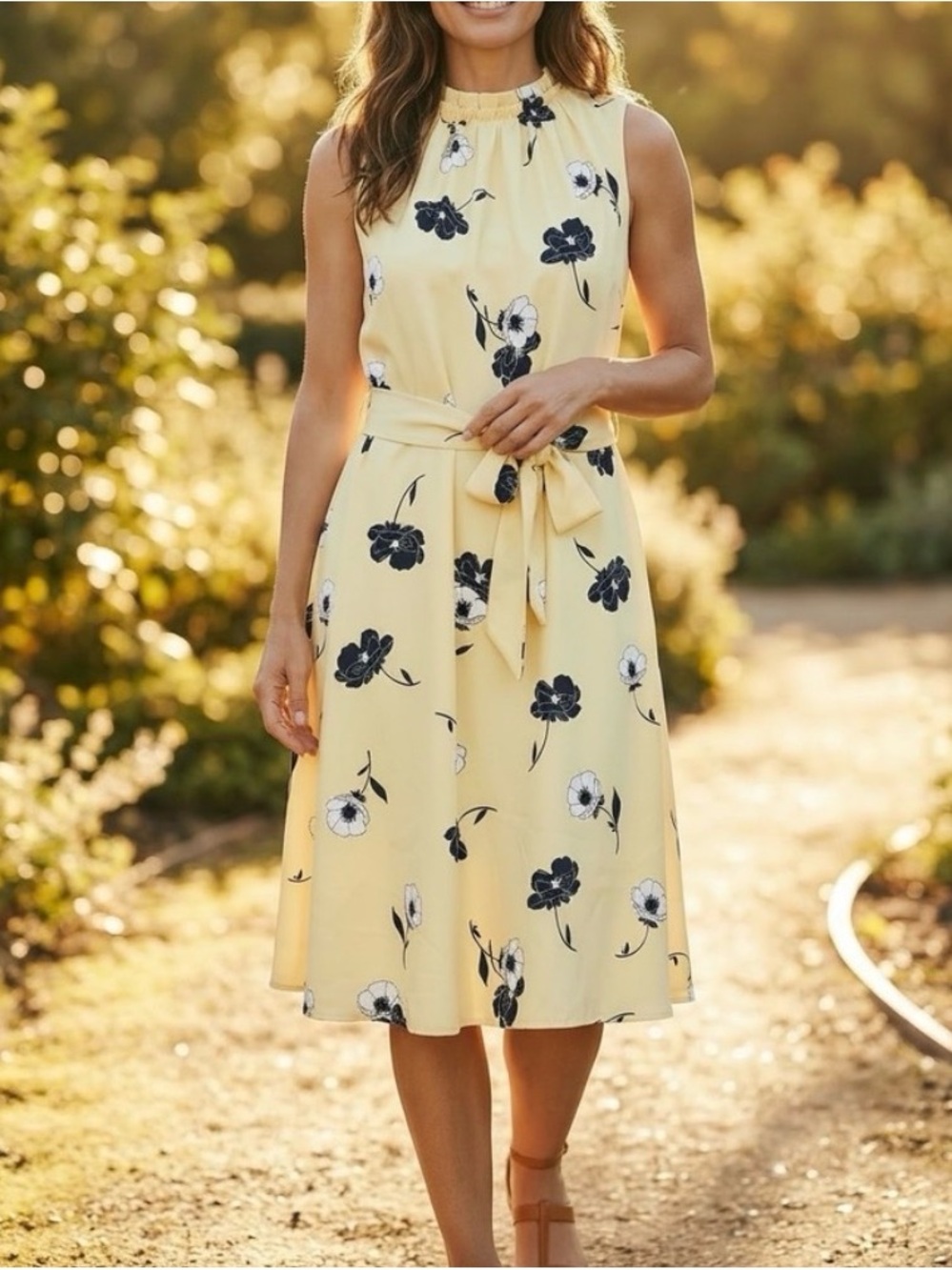 NWT Ann Taylor Pastel Yellow Floral Smocked Waist Sleeveless Midi Dress Size S